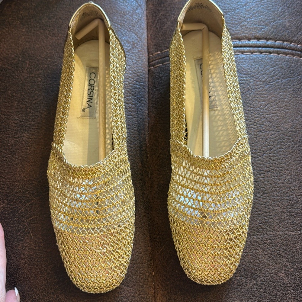 Beige Raffia Slip-On Flats with Open-Weave Design. Only worn a couple of times.
